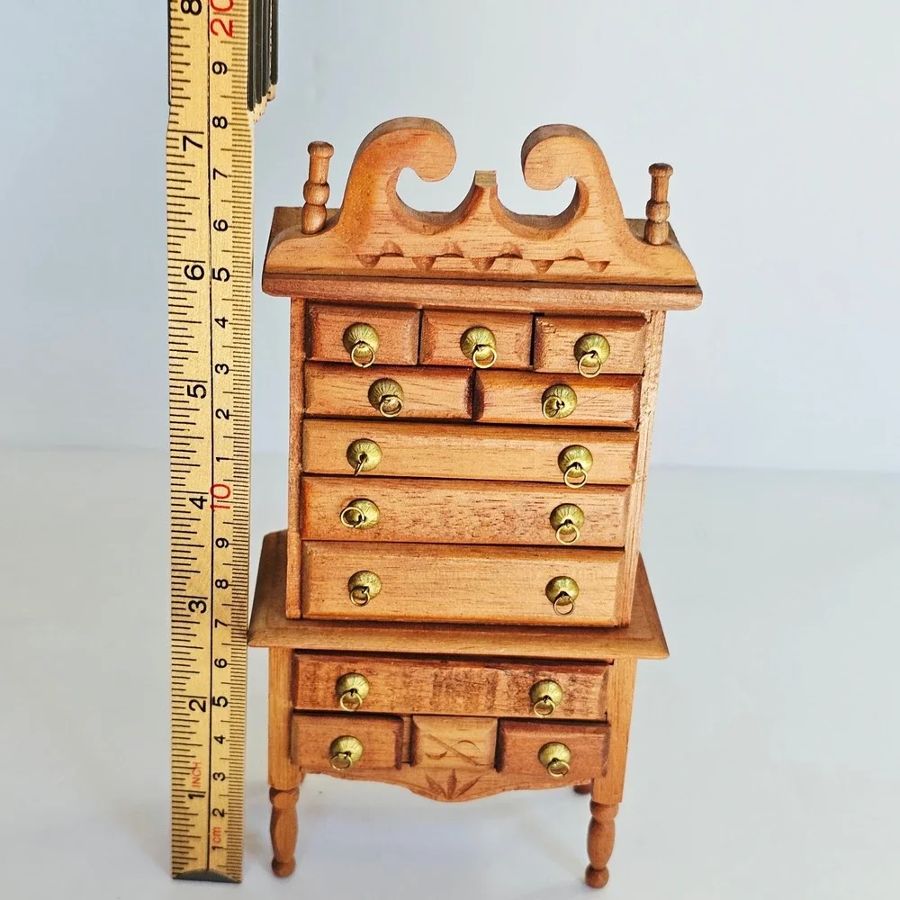 Vtg Wood Dollhouse Furniture Set Highboy Dresser Rocker Basinet Miniature Decor